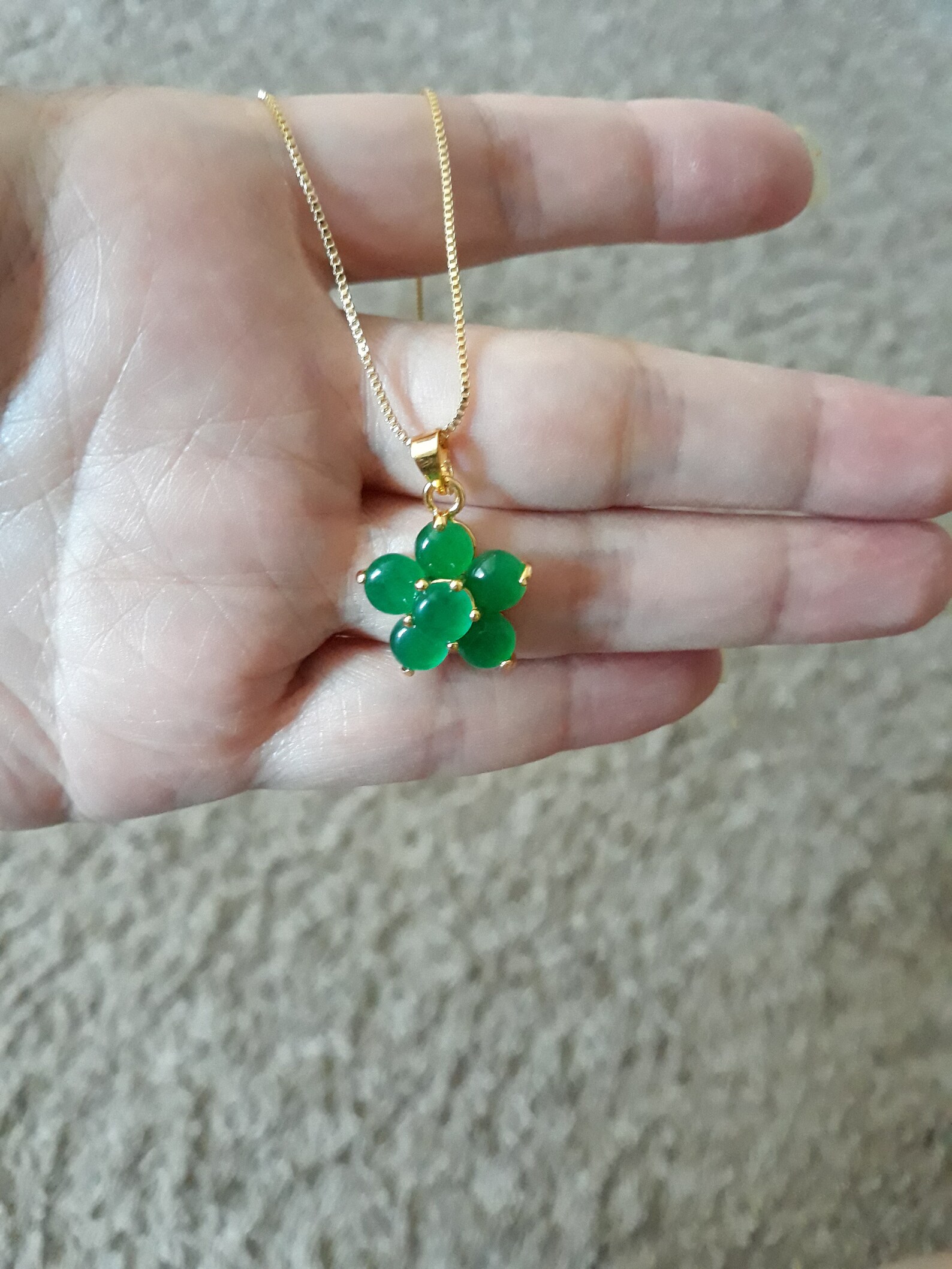 Jade Flower Necklace Green Jade Pendant Necklace ,jade Clover Pendant