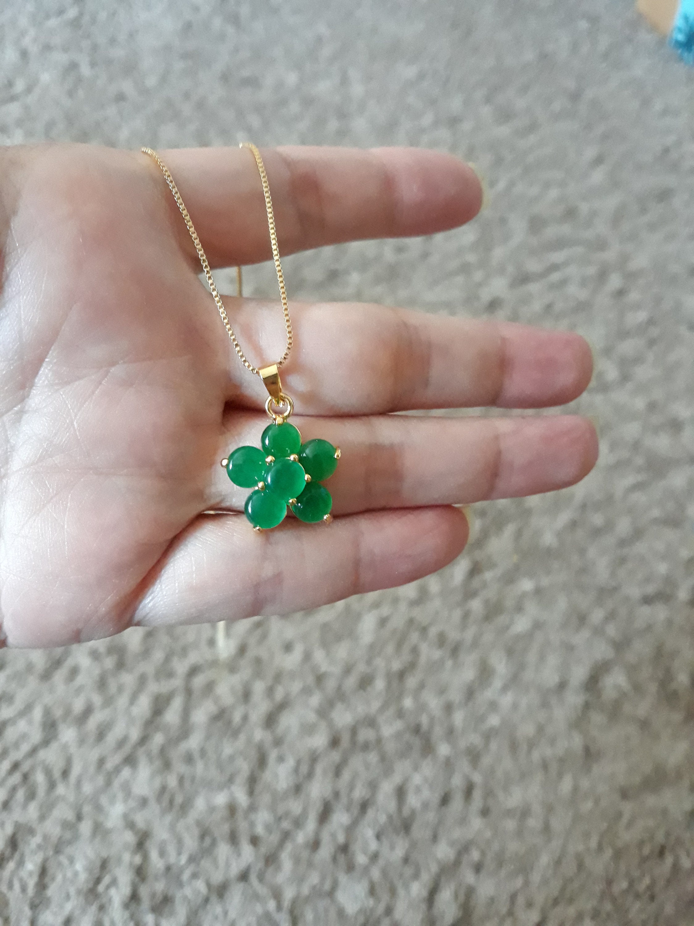 Jade Flower Necklace Green Jade Pendant Necklace ,jade Clover Pendant
