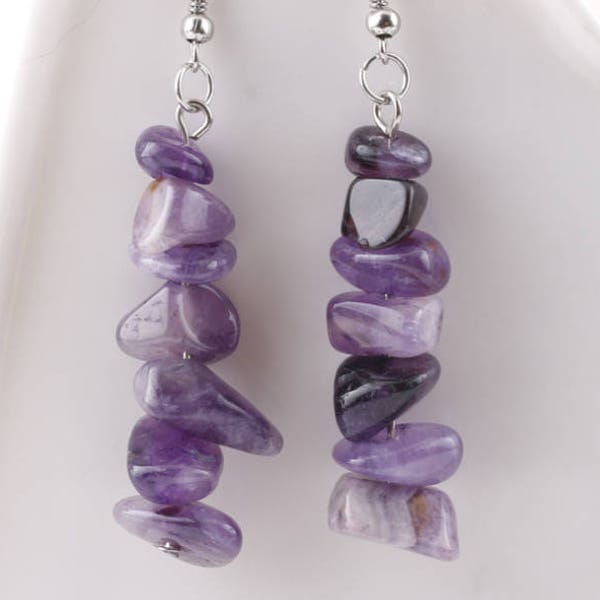 Amethyst Earrings Silver, Boho Earrings, Raw Amethyst Crystal Earrings Dangle Earrings, Bohemian Jewelry, Boho, Amethyst February Birthstone