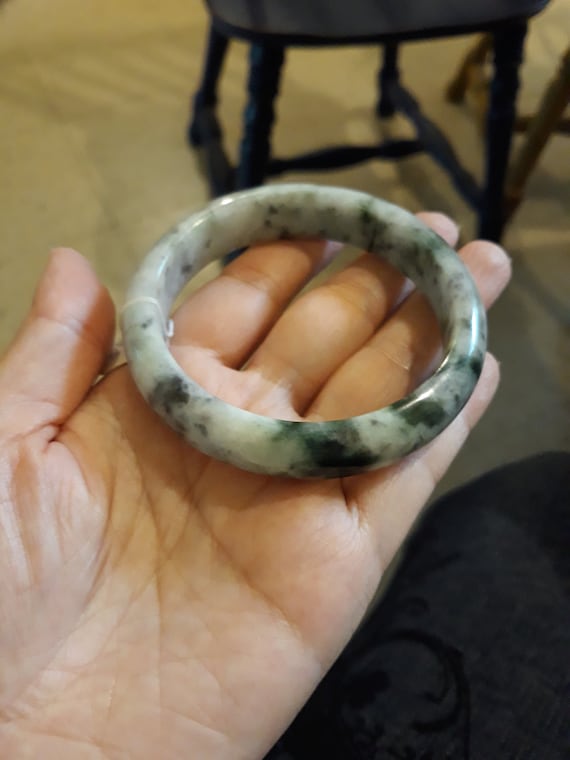 Jadeite Jade Bangle Grey and Dark Green jade bang… - image 3