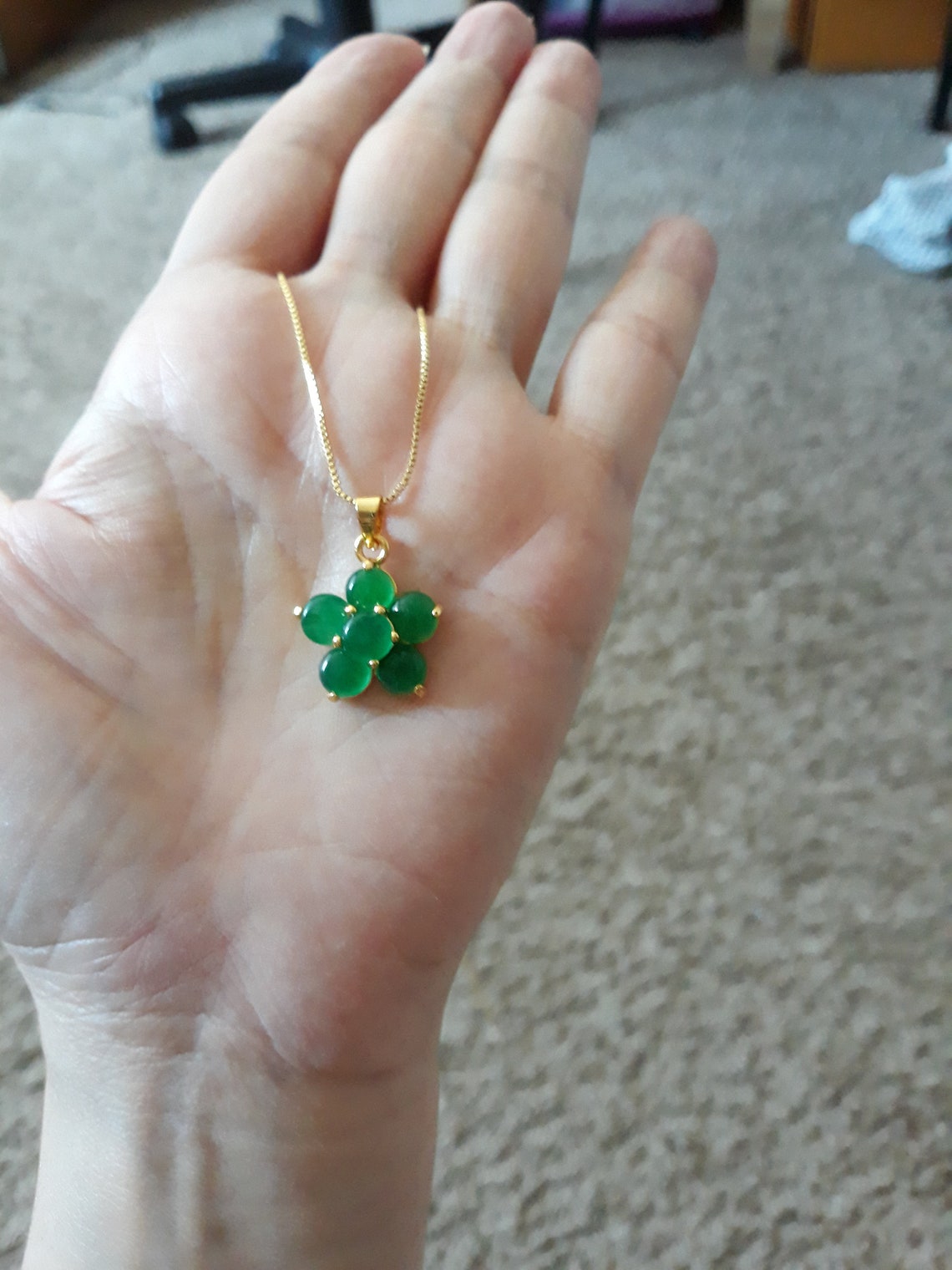 Jade Flower Necklace Green Jade Pendant Necklace ,jade Clover Pendant