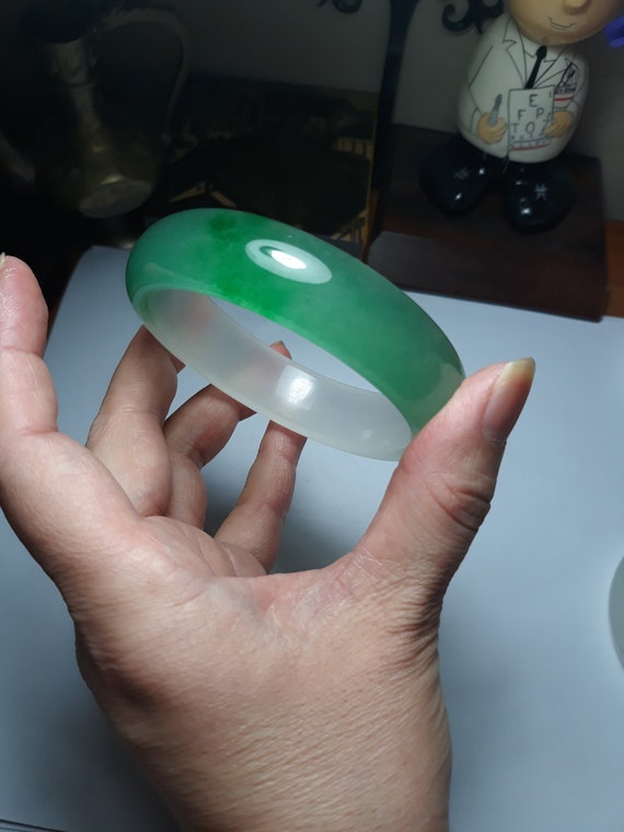green and white bangle, icy  jade bangle  jade ba… - image 1