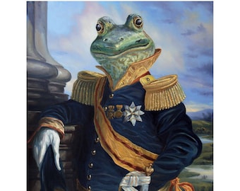 The Baron: Funny Military Frog Painting. Limited Edition Signed Print. Art by Stephen Wheeler. Inspired by Bartholomeus Van Der Helst.