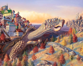 Autumn Migration- Turtle with a city on its back