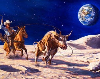 Home on the Mooon- Cowboy and Cows on the Moon