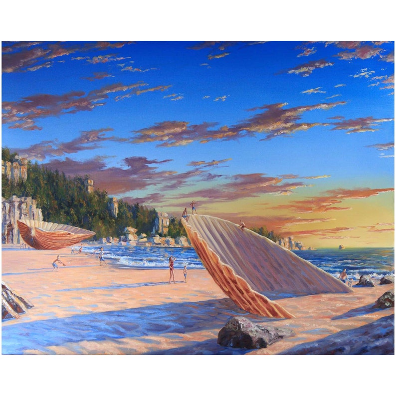 Shells of Cranberry Bay Art by Stephen Wheeler. Signed, limited edition print. Seascape with shells at sunset. image 1