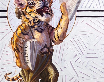 Paper Tiger- Humorous Print of a tiger selling newspapers