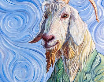Vincent Van Goat- Humorous Painting of a goat in Vincent Van Gogh style