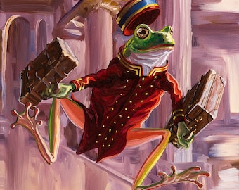 Bellhop- Humorous Painting of a bellhop frog