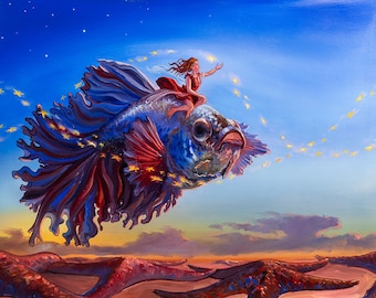 Star Fish- Whimsical Painting of Floating Fish
