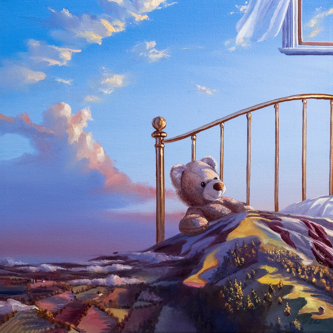 Counterpane: Whimsical Bed With Teddy Bear and Landscape Quilt - Etsy