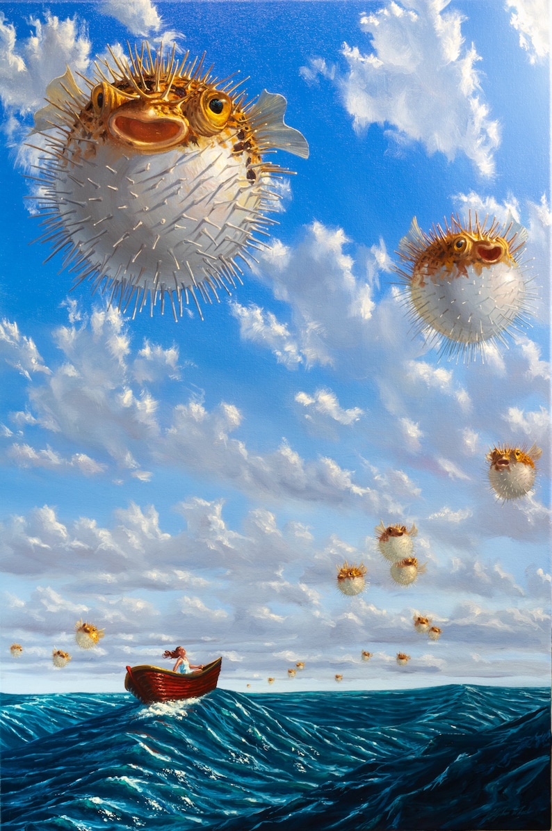 Balloon Fish: Humorous Floating Fish Painting image 1