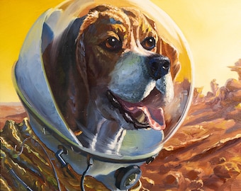 Mars Rover- Humorous Painting of a Space Dog