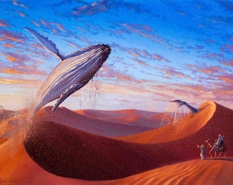 Desert Waves- Painting of a whale in a desert
