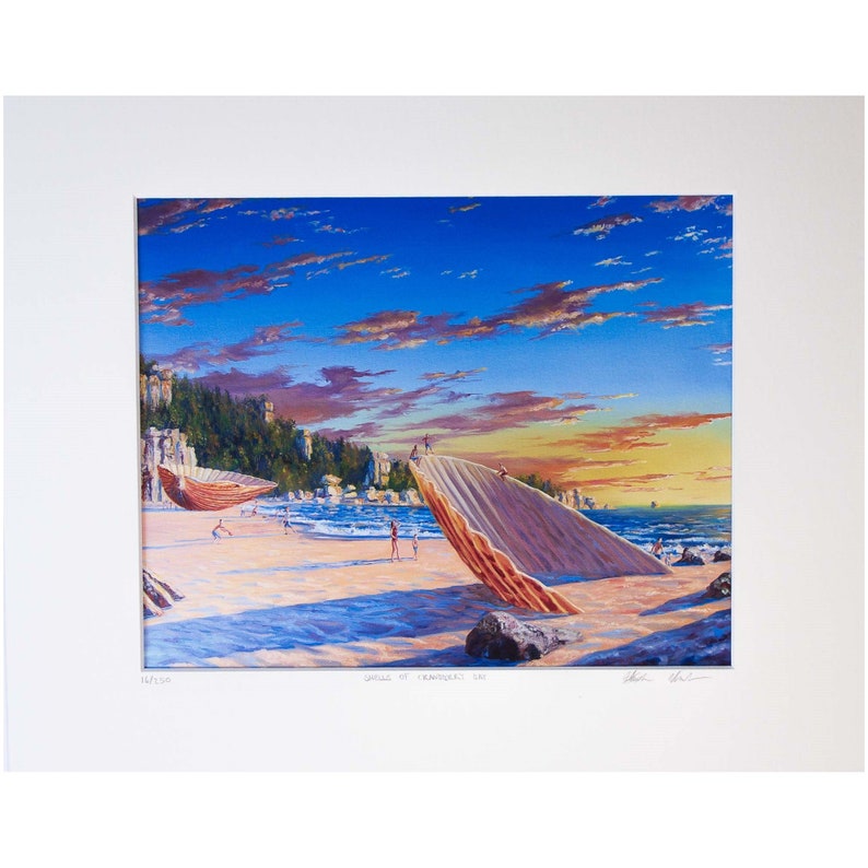 Shells of Cranberry Bay Art by Stephen Wheeler. Signed, limited edition print. Seascape with shells at sunset. image 2