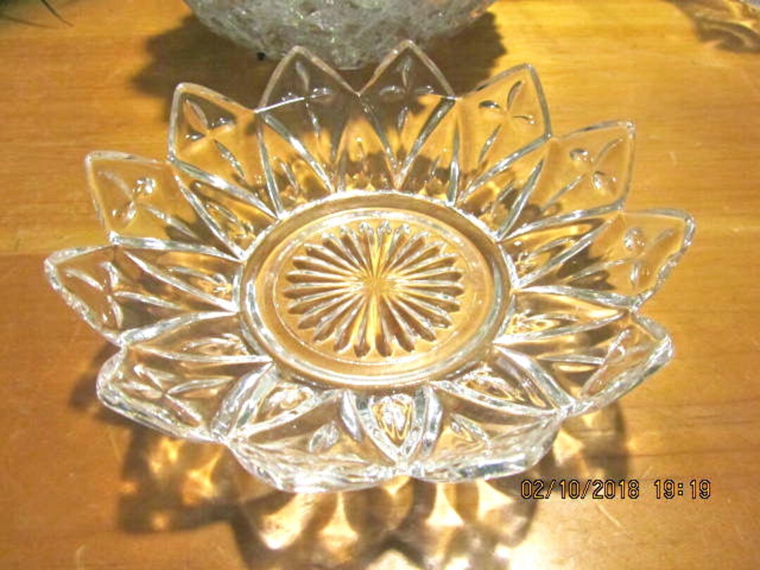 Lot of 8 Cut Glass Dessert Dishes, Fancy Design, Shallow, Vintage
