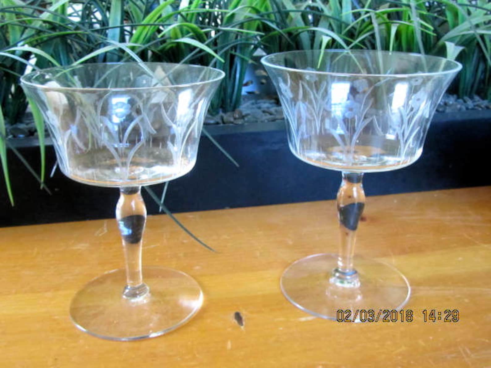 Princess House Stemware Wine Glasses Set of 2 Etched Crystal Etsy