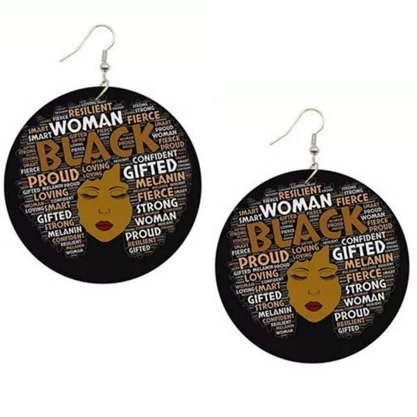 Proud Black Woman Statement Dangle Wood Earrings