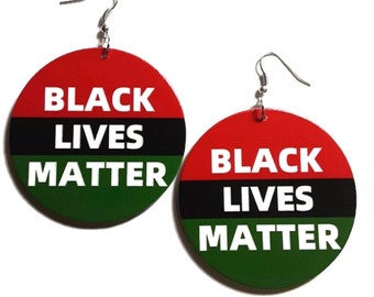 Black Lives Matter RBG Unity Statement Dangle Wood Earrings