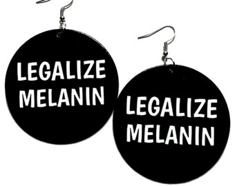 LEGALIZE MELANIN Statement Wood Dangle Drop Earrings