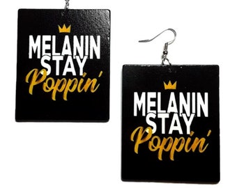 Melanin Stay Poppin Rectangle Statement Dangle Wood Earrings