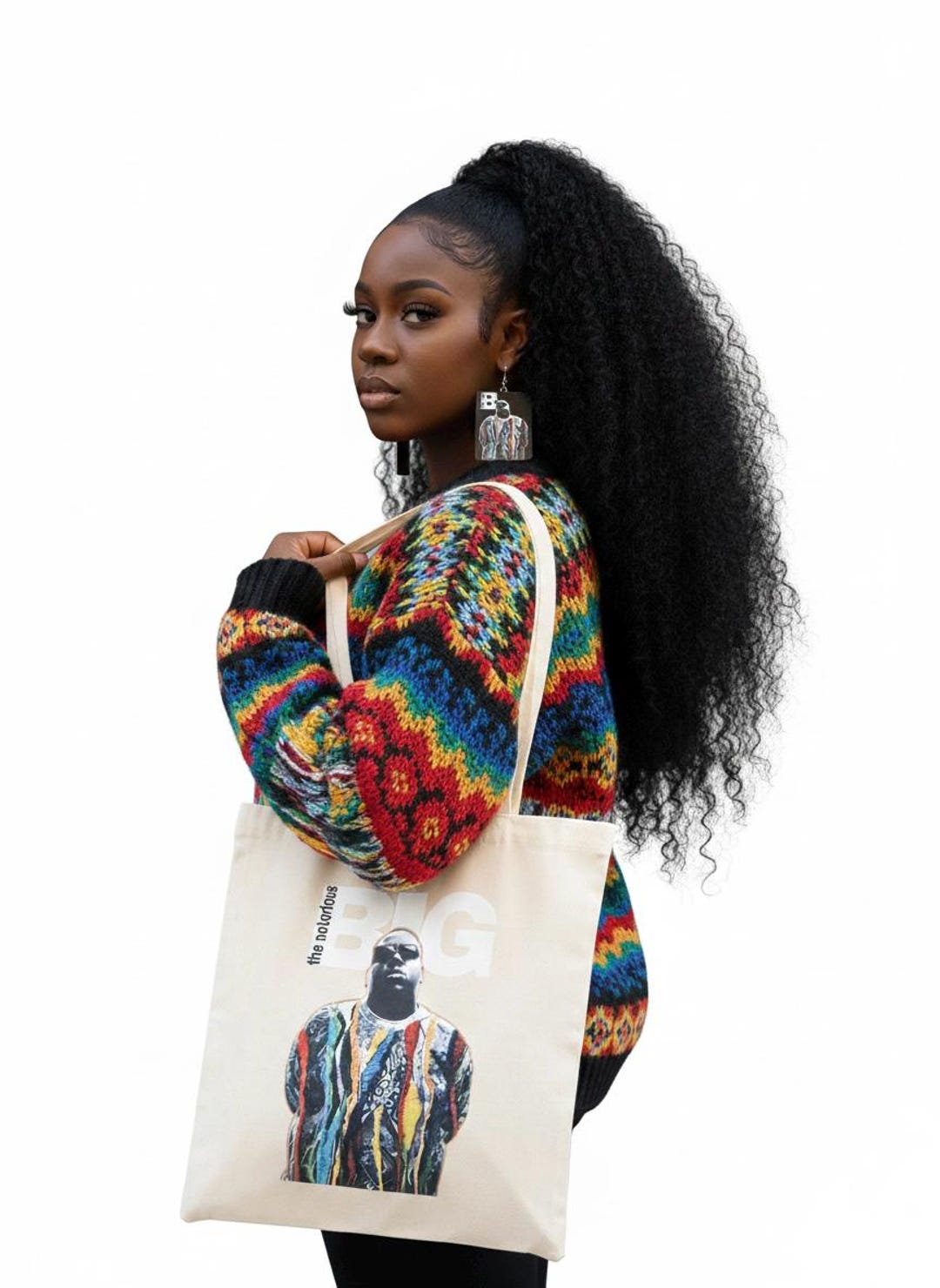 Handbag Head Rapper NB Rapper Hip Hop Earrings and Cotton Tote Bag Set - Reusable Market ...