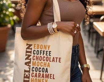 MELANIN Cotton Tote Bag - Reusable Market Handbag