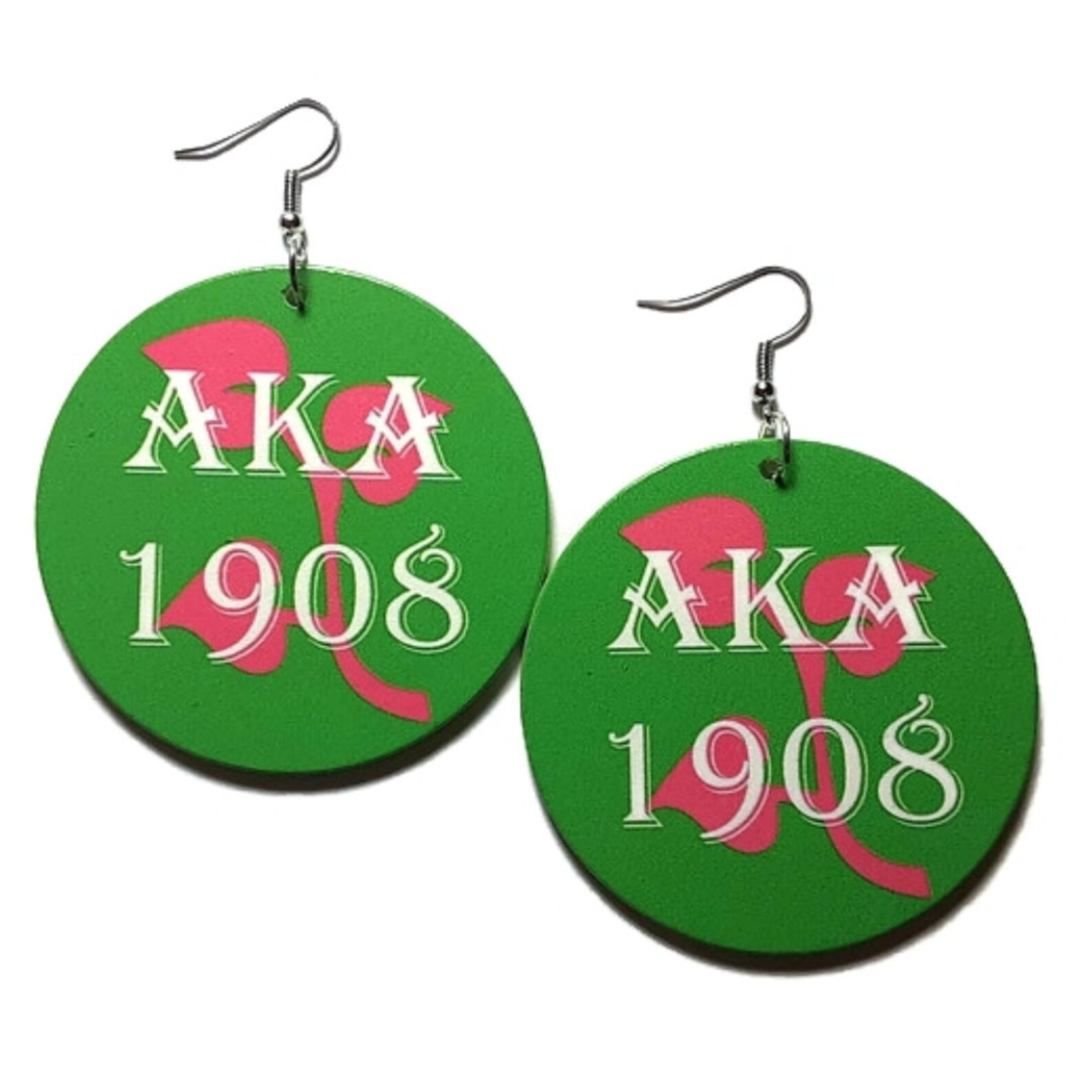 AKA 1908 Pink Green Sorority Statement Dangle Wood Earrings Etsy