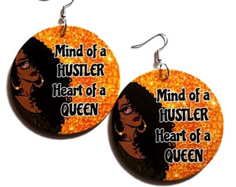 HUSTLER QUEEN Statement Dangle Wood Earrings