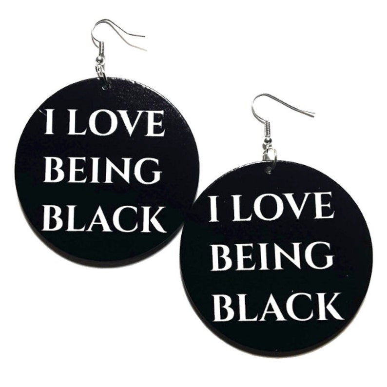 I Love Being Black Statement Wood Dangle Drop Earrings image 1