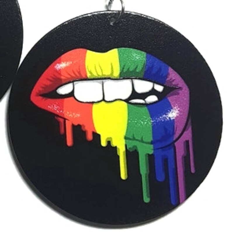BITE MY LIP in Rainbow Colors Statement Dangle Wood Earrings Etsy