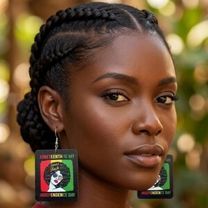 Juneteenth  Is My Independence 1865 Rectangle Statement Dangle Wood Earrings