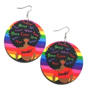 Beautiful Brave Queen Afro Statement Dangle Wood Earrings