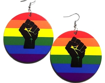 Equality Power Fist Statement Dangle Wood Earrings