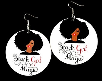 Black Girl Magic Hey Sis Statement Wood Dangle Drop Earrings