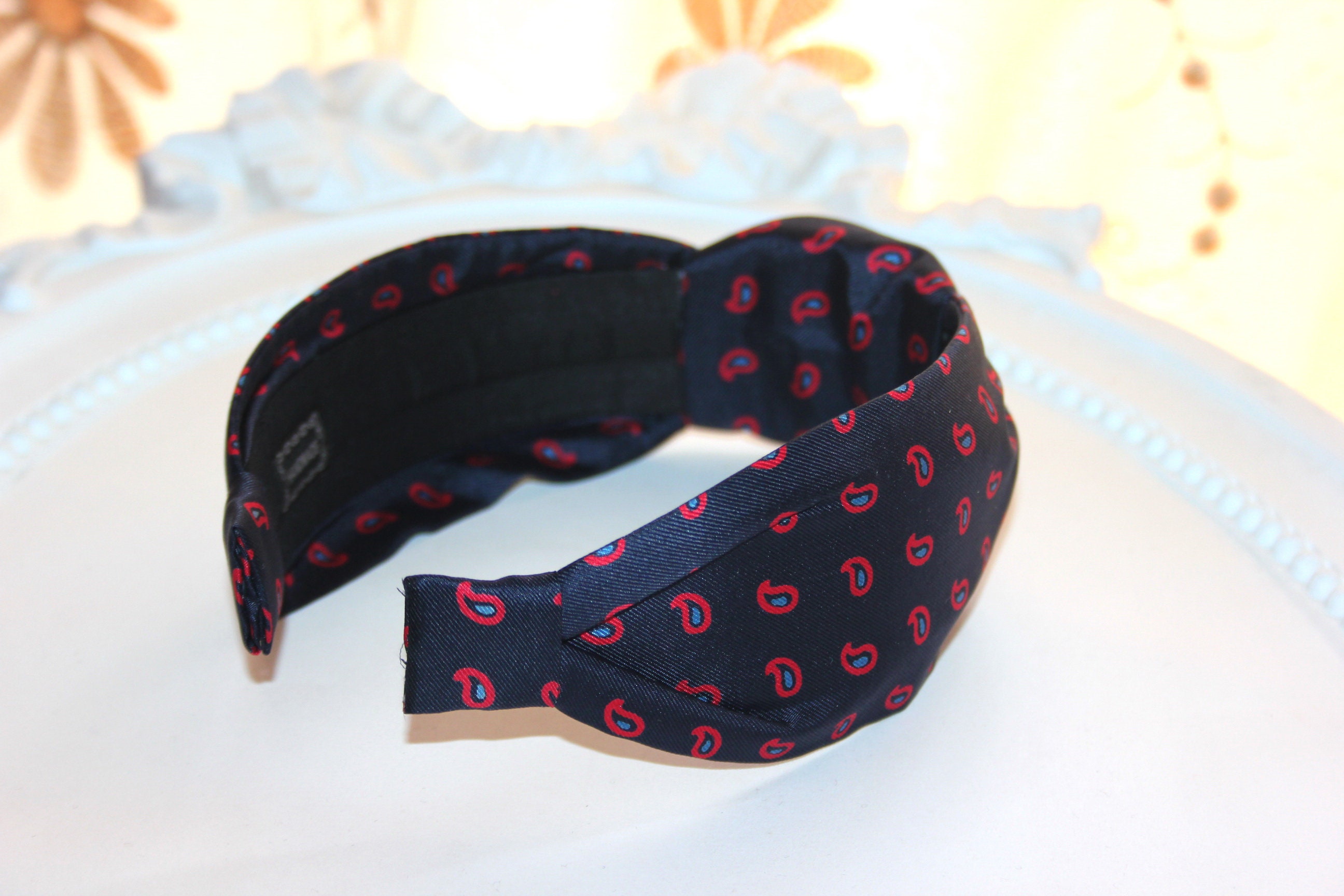 Silk knotted headband turban Dark Blue & Red business attire | Etsy