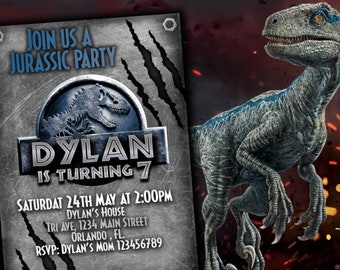 jurassic World 2 Invitation Birthday party - Jurassic Park Party Blue party invitation for kids - Jurassic World