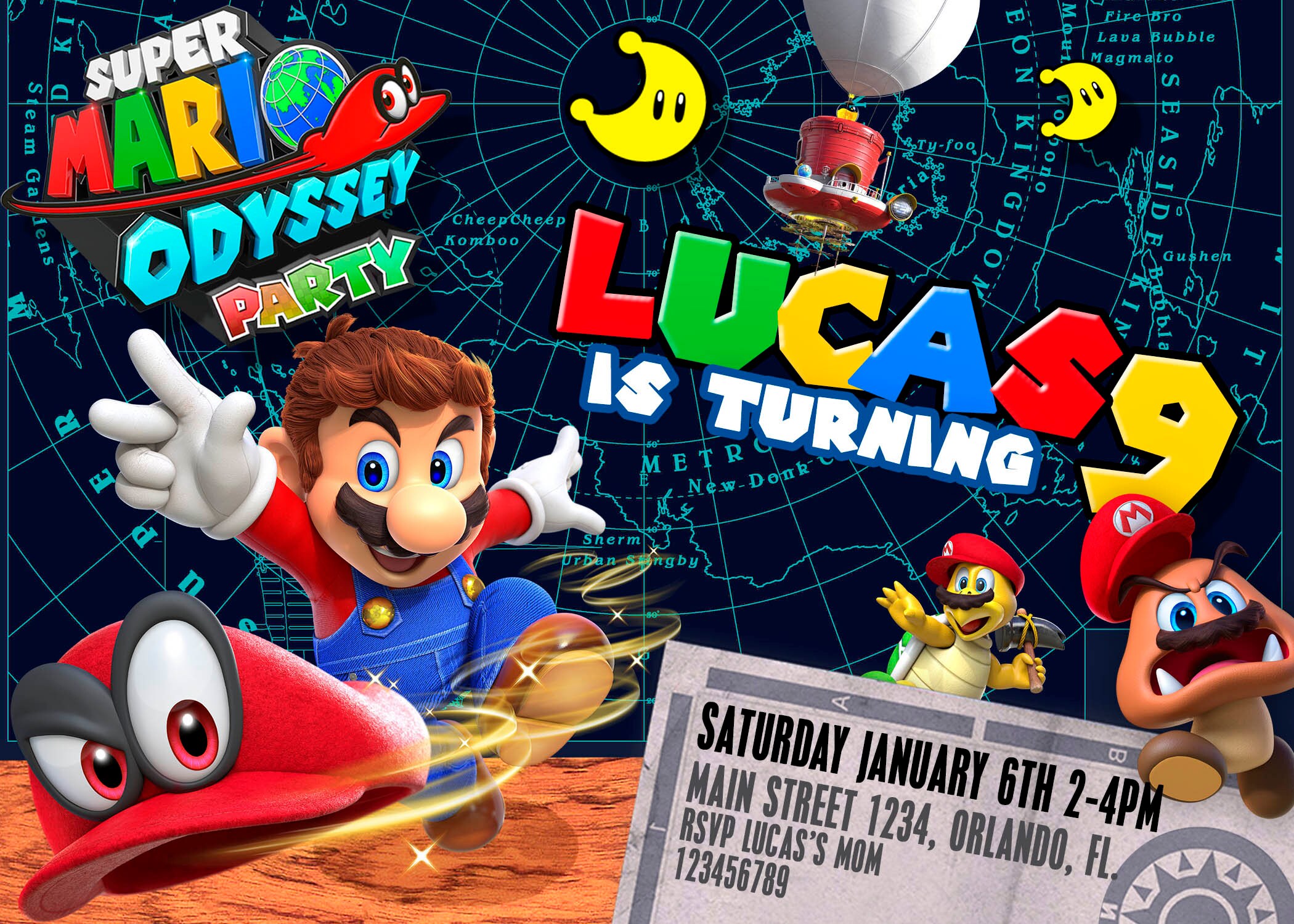 Mario Odyssey party invitation Birthday party Super Mario We | Etsy