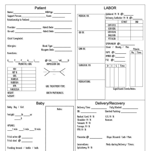 Labor and Delivery Report Sheet Etsy