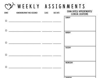 Nursing Planner/Weekly Assignments/Happy Planner Printable/Nursing Student/Nursing School/Nursing Digital Download/RN Printable