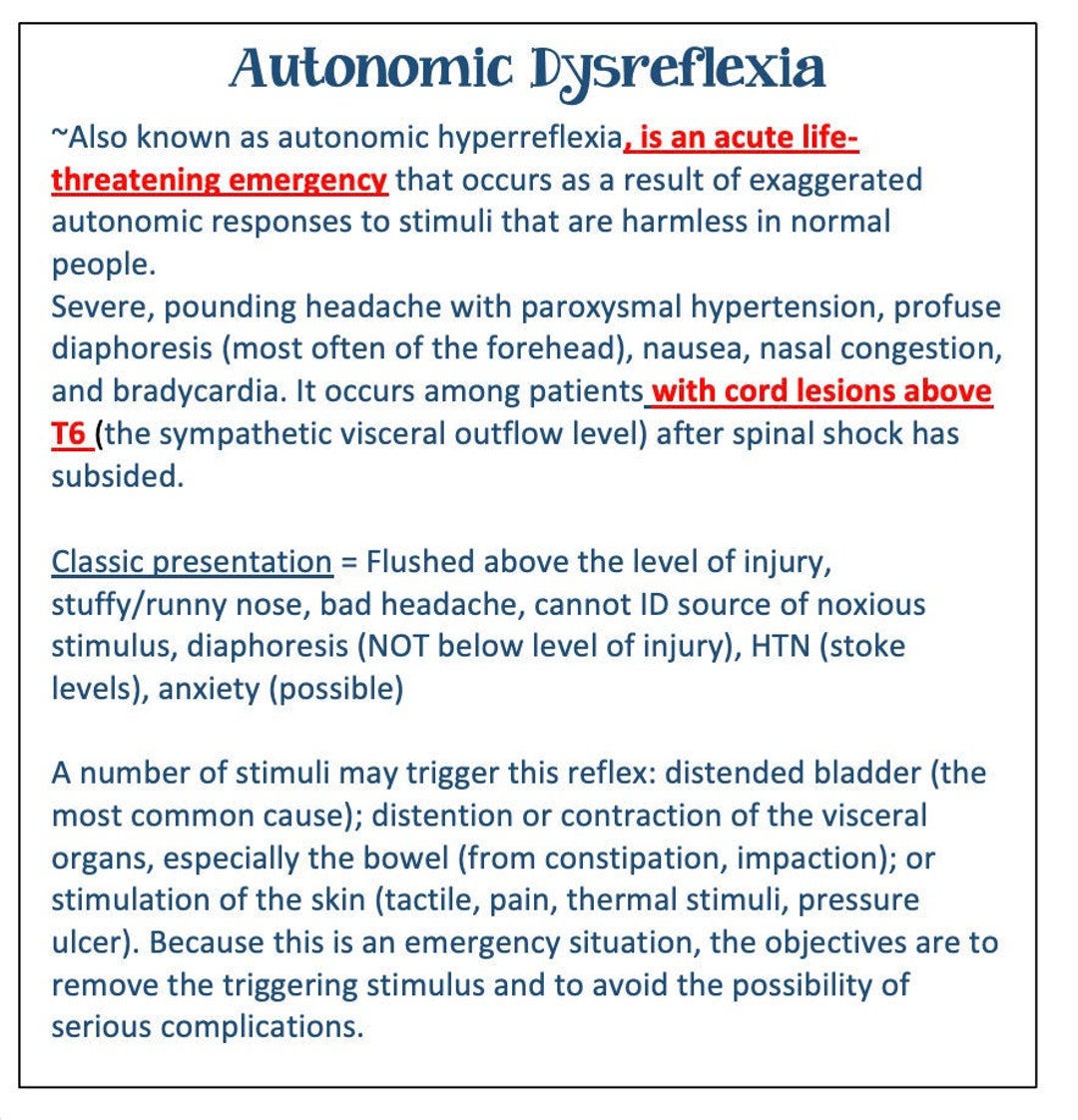 Autonomic Dysreflexia/neuro/seizure/drugs/ Nursing School/ Nursing Study  Guide/ Nursing Student/ Nursing Student Study Guide - Etsy