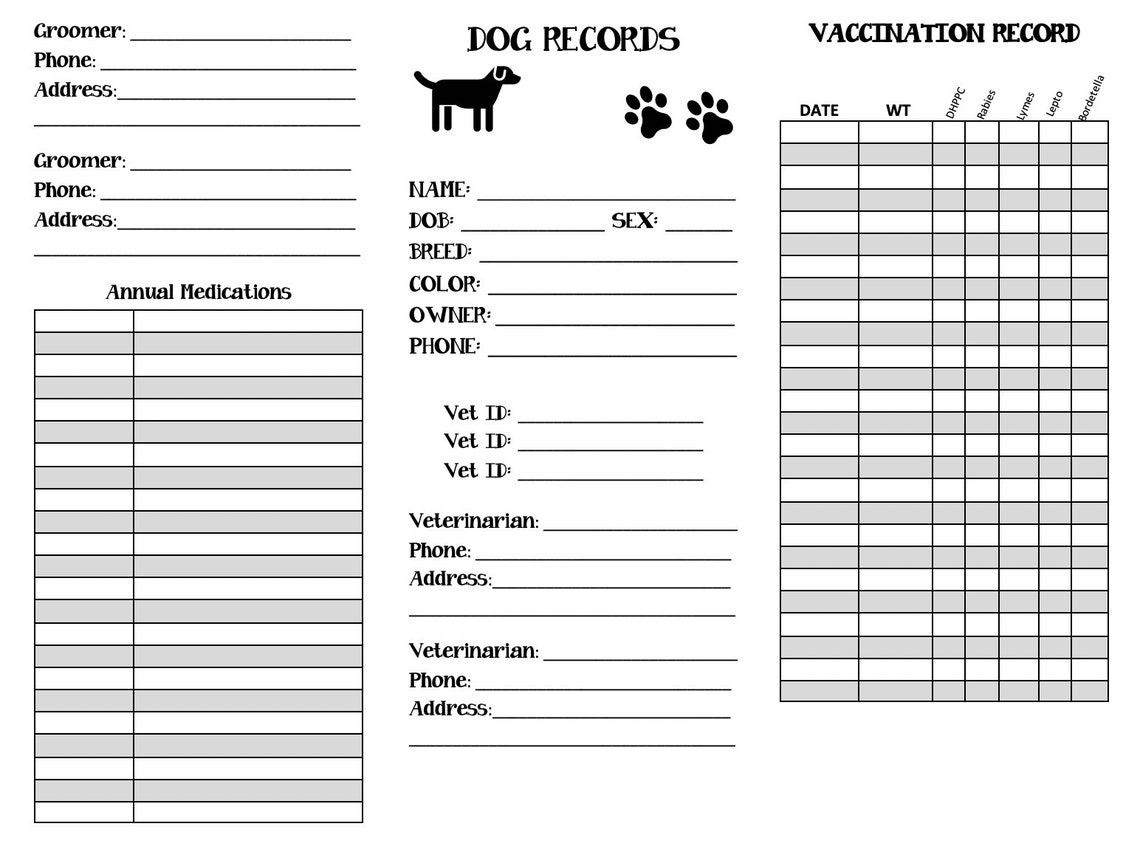 Dog Records/happy Planner Printable/dog Mom/ Vet Records/ Dog Etsy