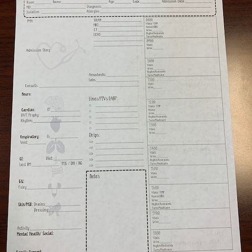 ICU Nurse Report Sheet Etsy