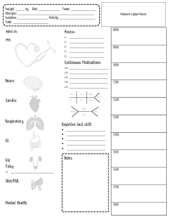 Nursing Report Sheet F | Etsy