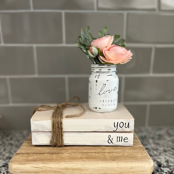 Farmhouse Valentine-Valentine Day-farmhouse decor -Fits Tiered Tray- faux Valentine books-tier tray-Valentine tray-book set-Valentine decor