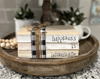 SALE Book Stacks-Book Bundle-Tray-Coffee bar-Rae Dunn Inspired-Book Stamps-Faux Books-Farmhouse decor books-Happiness is Homemade-decor