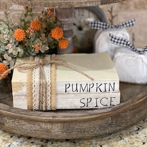 Pumpkin Spice-Book Stacks-Mini Book Bundle-Pumpkin Spice Books-Tier Tray-Coffee bar-Rae Dunn Inspired-Book Stamps-Faux Books-Fall