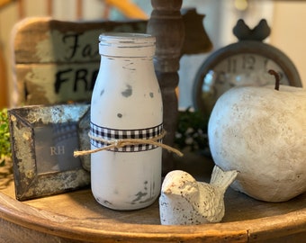 Distressed hand-painted farmhouse glass milk jar country kitchen tier tray and riser coffee bar