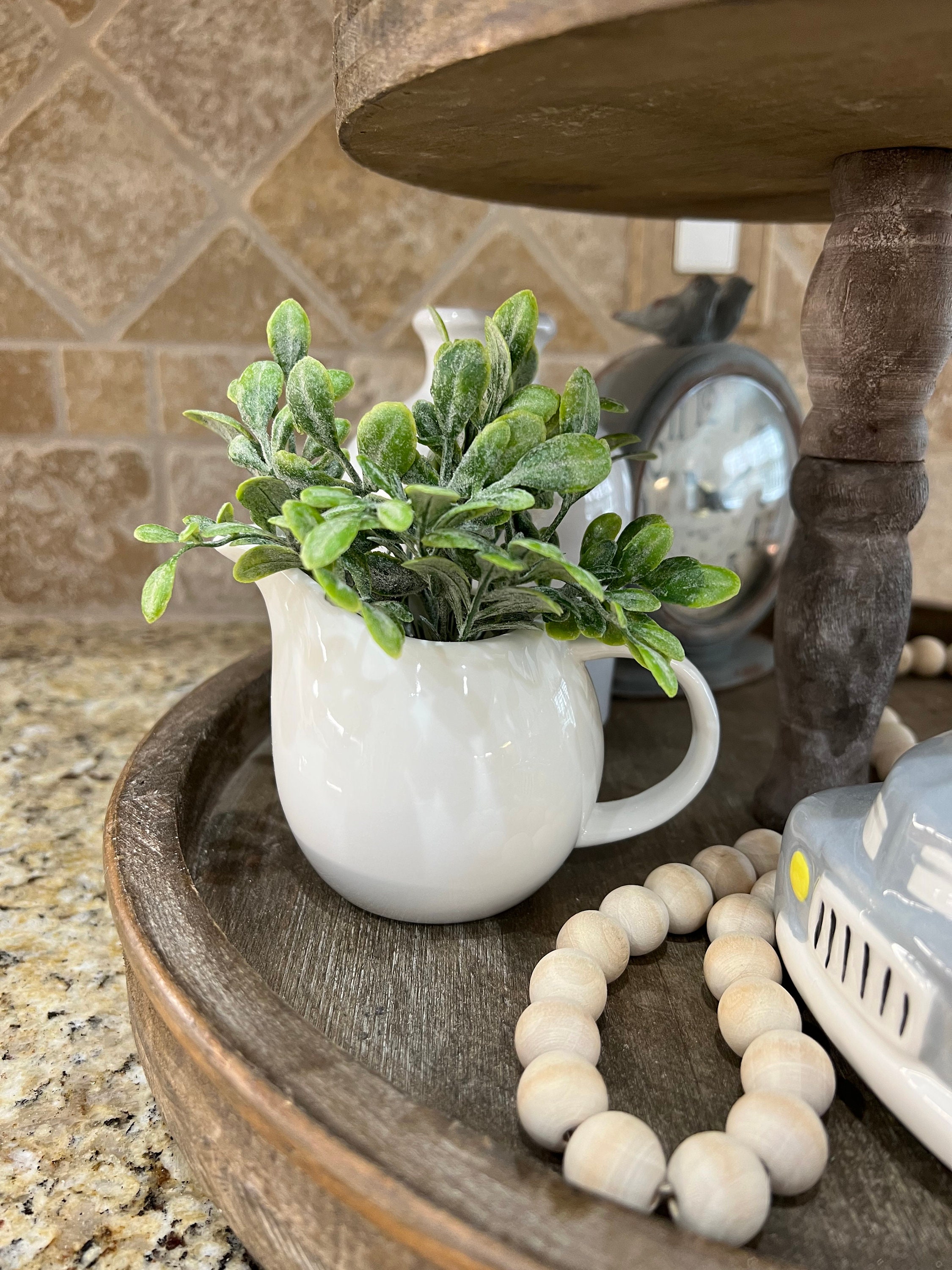 Faux greenery pot, tiered tray floral, greenery, tiered tray decor