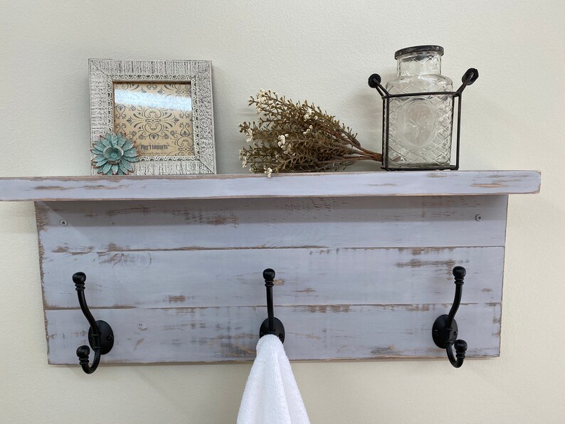 Distressed handpainted grey rustic wood farmhouse shelf with Etsy